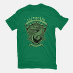 Green Snake Emblem – Fantasy Graphic T-Shirt in green, flat-lay product view