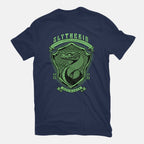 Green Snake Emblem – Fantasy Graphic T-Shirt in navy, flat-lay product view