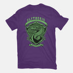 Green Snake Emblem – Fantasy Graphic T-Shirt in purple, flat-lay product view