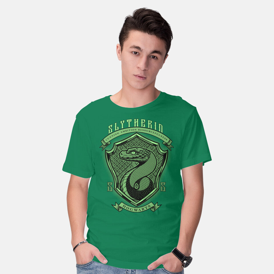 Model wearing green Green Snake Emblem – Fantasy Graphic T-Shirt