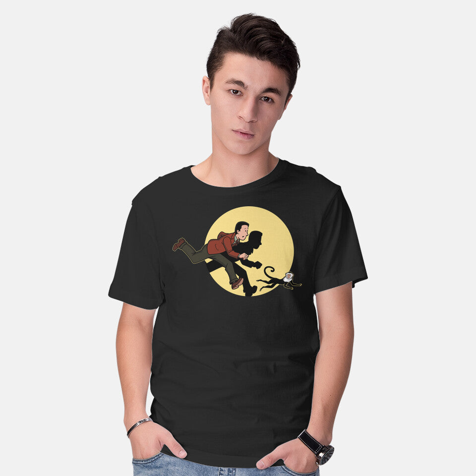 Model wearing black The Adventures Of Ross And Marcel Graphic T-Shirt