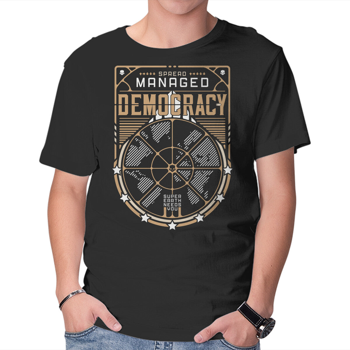 Democracy – Gaming Graphic T-Shirt in black, product display
