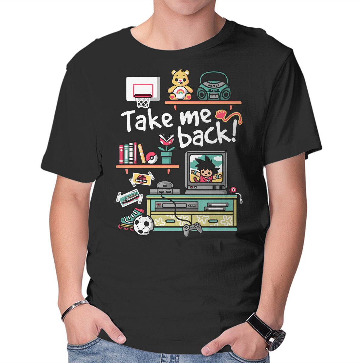 Take Me Back To My Childhood Days – Anime Graphic T-Shirt in black, product display