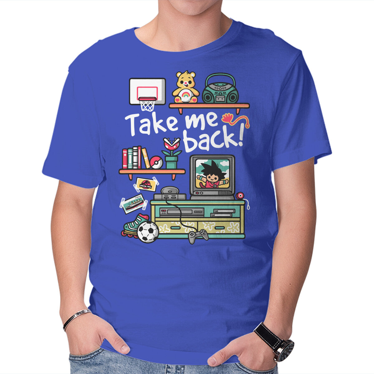 Take Me Back To My Childhood Days – Anime Graphic T-Shirt in royal blue, product display