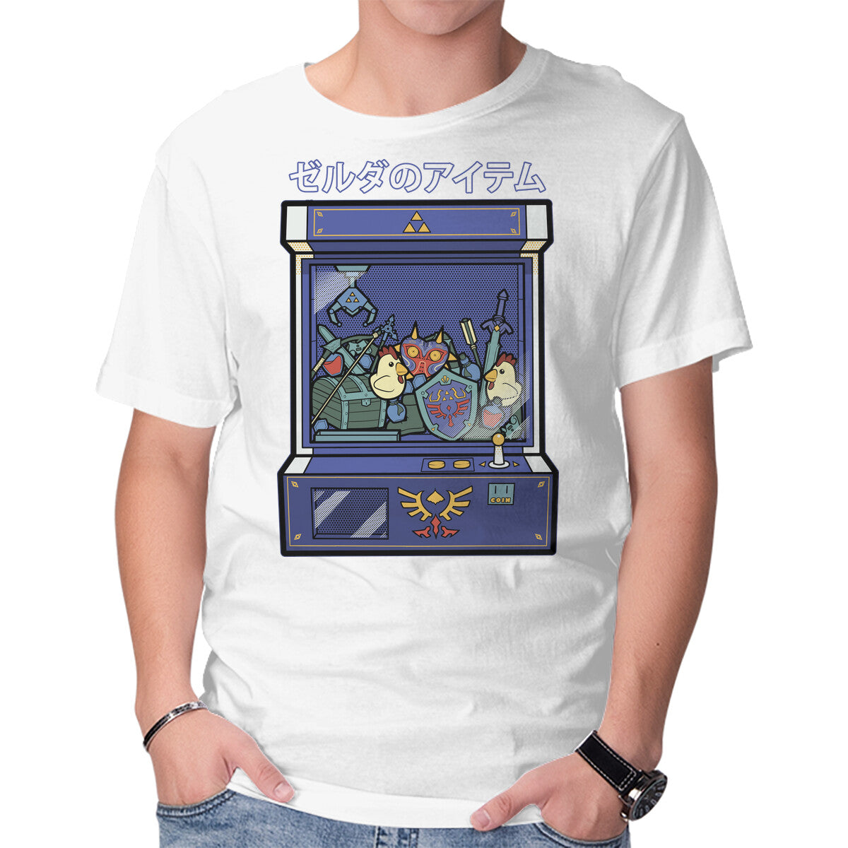 Hylians Crane – Gaming Graphic T-Shirt in white, product display