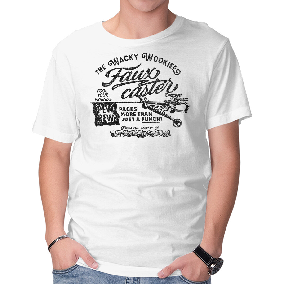 Fauxcaster – Sci-Fi Graphic T-Shirt in white, product display
