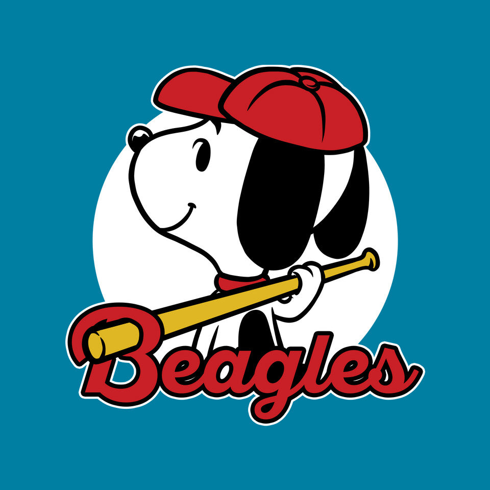 Comic Beagle Baseball – Dog Graphic T-Shirt design artwork for turquoise graphic T-shirt
