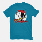 Comic Beagle Baseball – Dog Graphic T-Shirt in turquoise, flat-lay product view