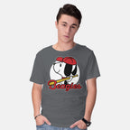 Model wearing charcoal Comic Beagle Baseball – Dog Graphic T-Shirt