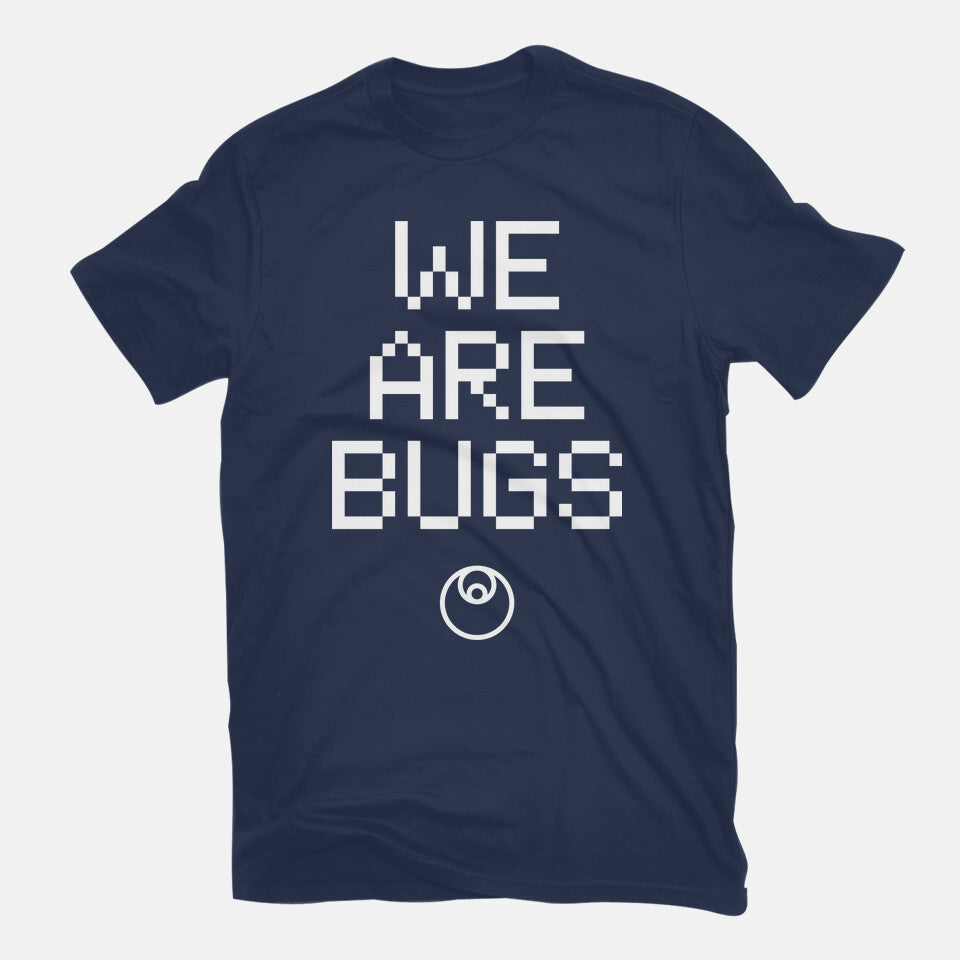 We Are Bugs – Sci-Fi Graphic T-Shirt in navy, flat-lay product view