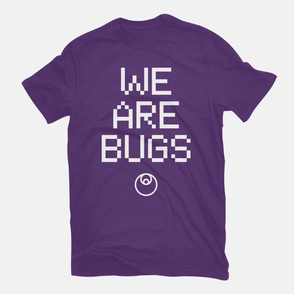 We Are Bugs – Sci-Fi Graphic T-Shirt in purple, flat-lay product view