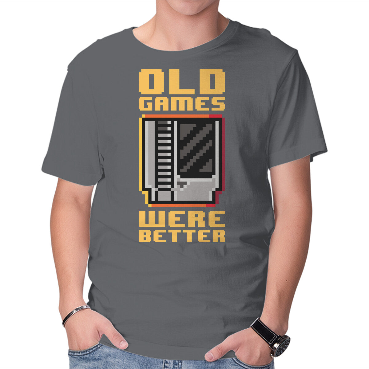 Old Games – Gaming Graphic T-Shirt in charcoal, product display