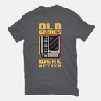 Old Games – Gaming Graphic T-Shirt in charcoal, flat-lay product view