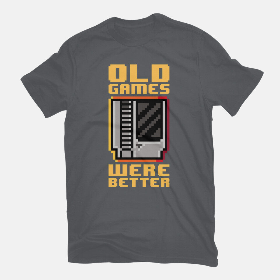 Old Games – Gaming Graphic T-Shirt in charcoal, flat-lay product view