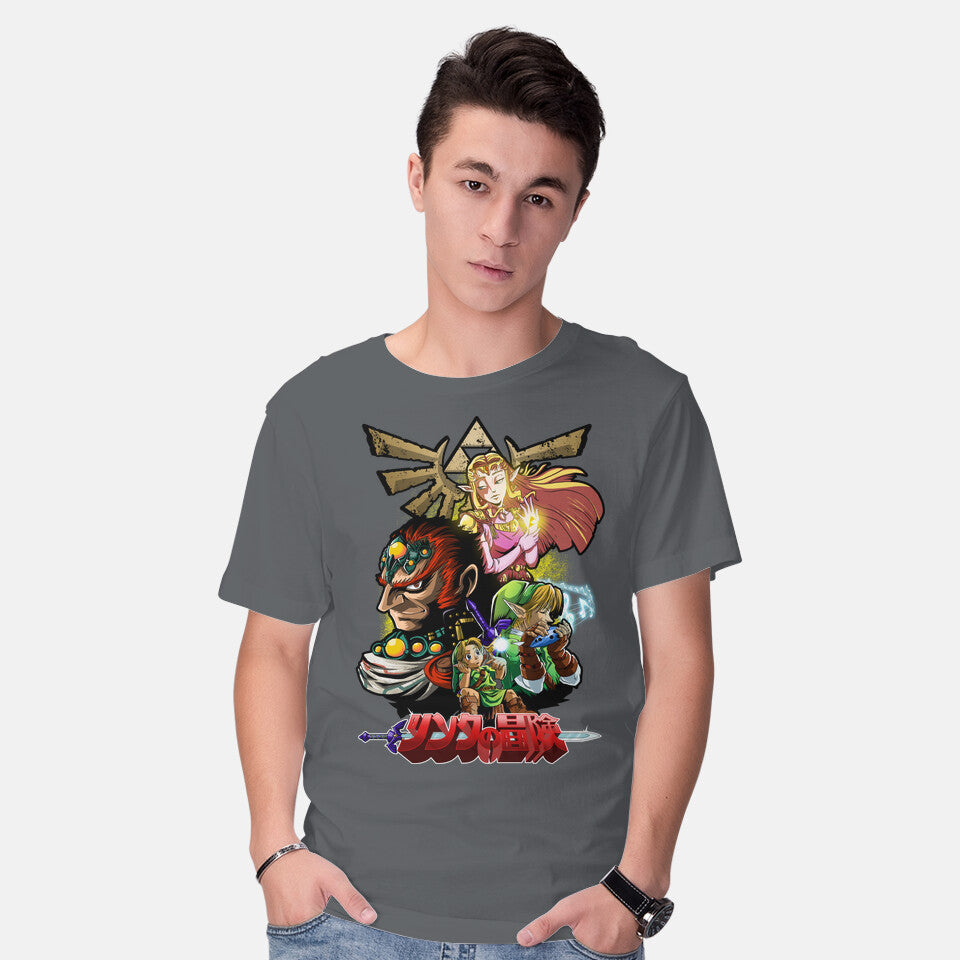 Model wearing charcoal Hyrule Force – Gaming Graphic T-Shirt