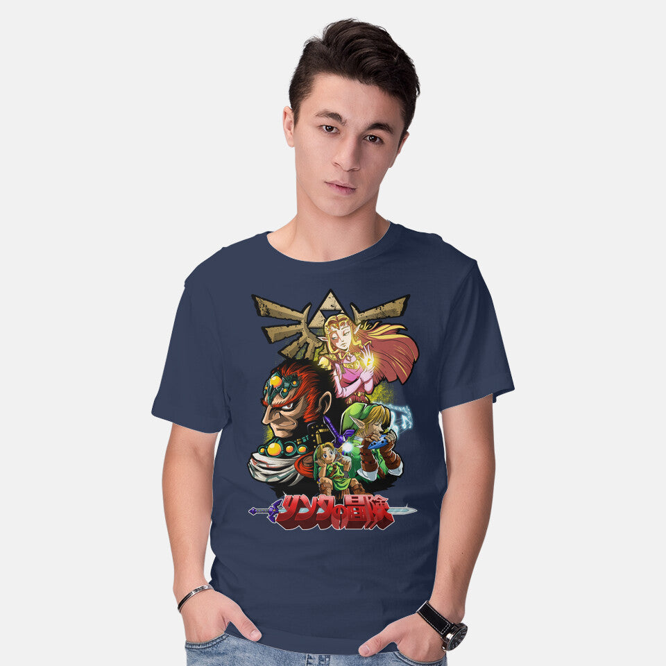 Model wearing navy Hyrule Force – Gaming Graphic T-Shirt