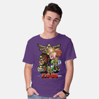 Model wearing purple Hyrule Force – Gaming Graphic T-Shirt