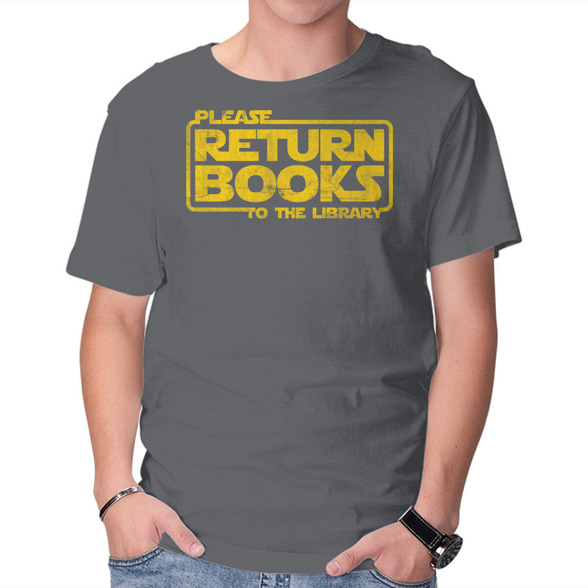 The Return Of The Books – Sci-Fi Graphic T-Shirt in charcoal, product display