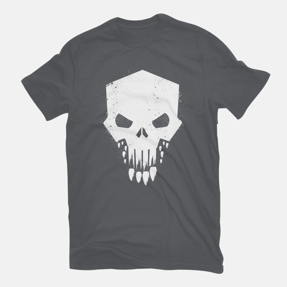 Helldivers Punisher – Gaming Graphic T-Shirt in charcoal, flat-lay product view