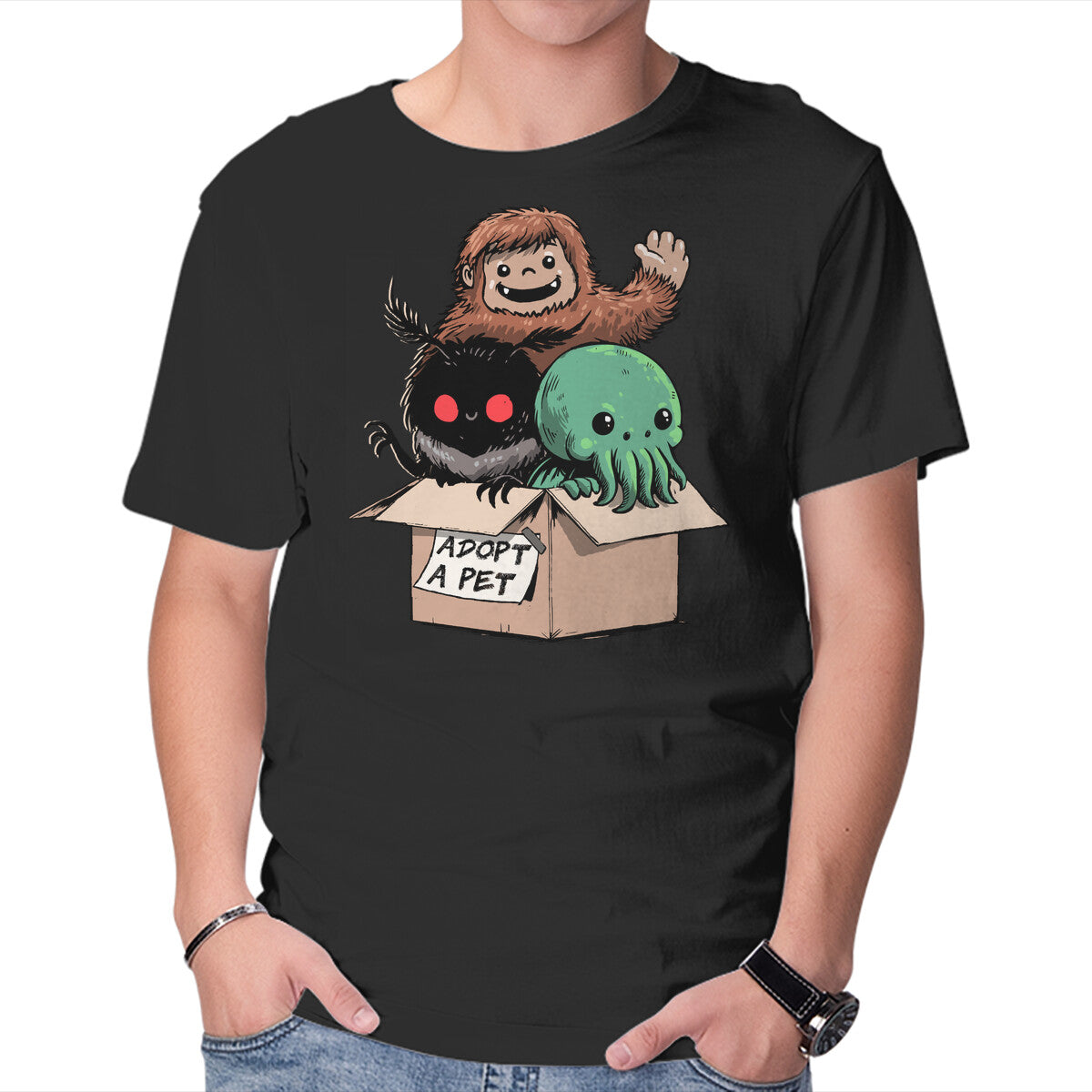 Adopt A Pet – Horror Graphic T-Shirt in black, product display