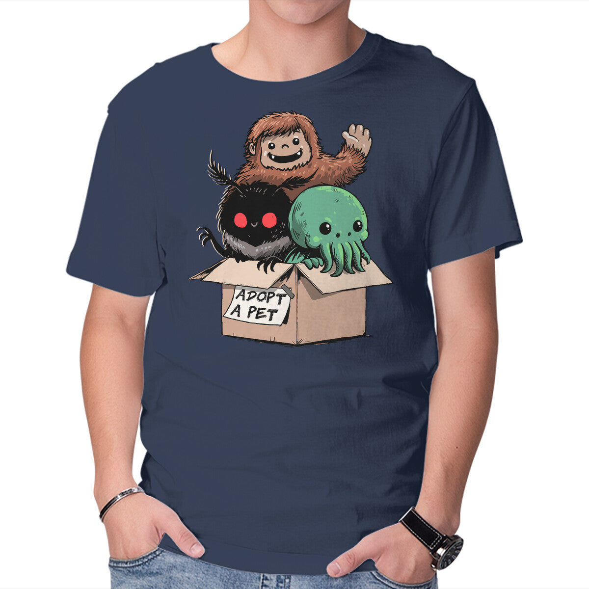 Adopt A Pet – Horror Graphic T-Shirt in navy, product display