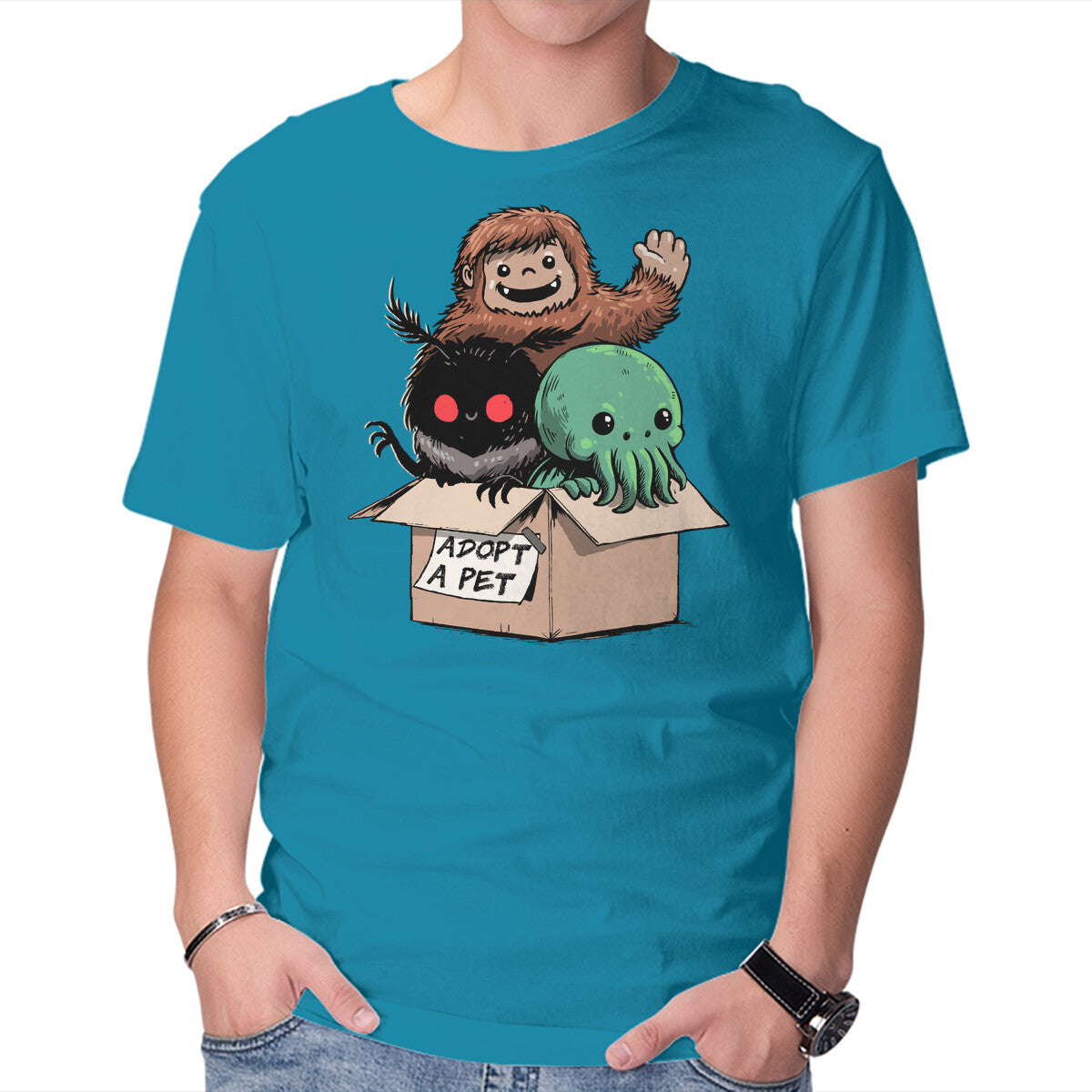 Adopt A Pet – Horror Graphic T-Shirt in turquoise, product display