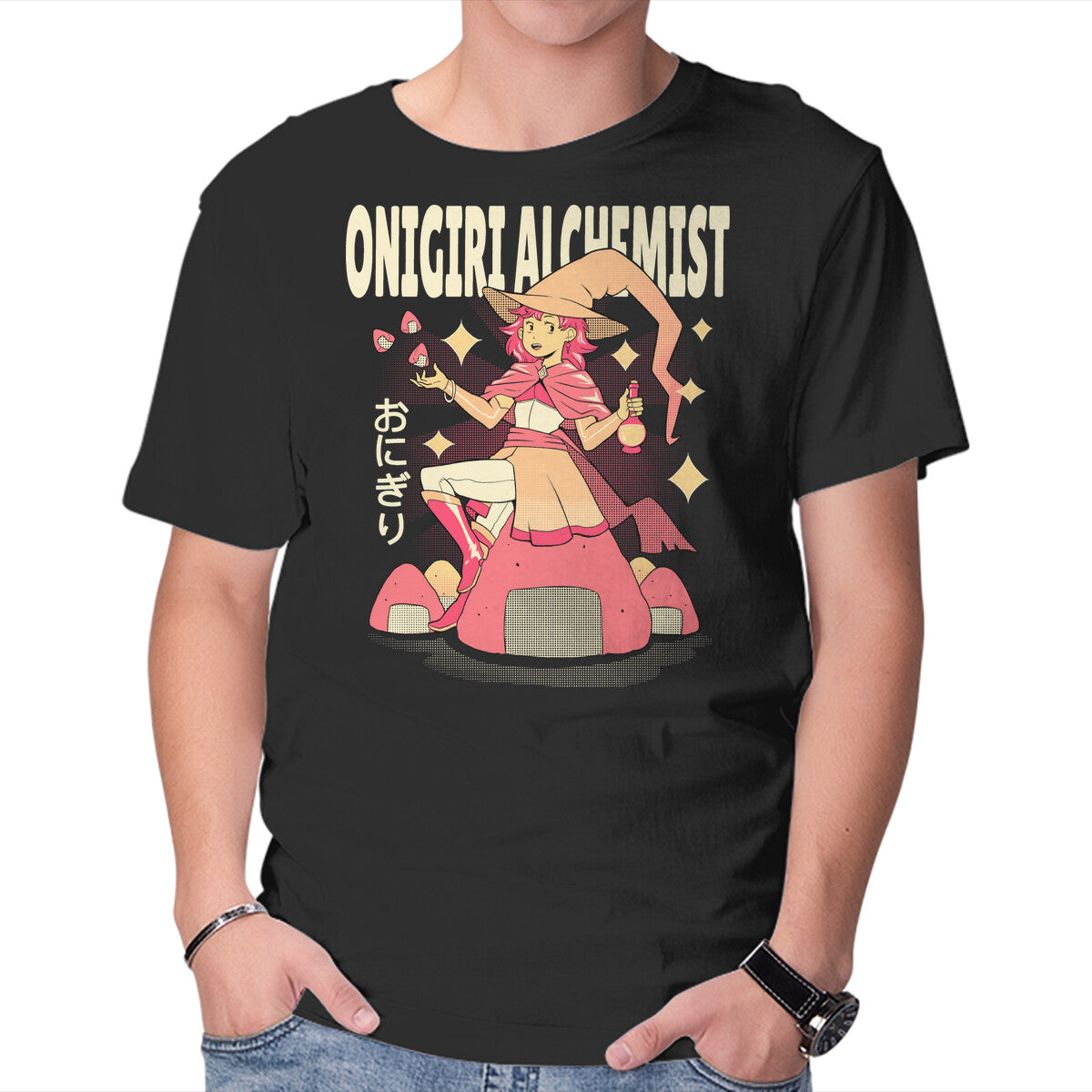 Onigiri Alchemist – Horror Graphic T-Shirt in black, product display