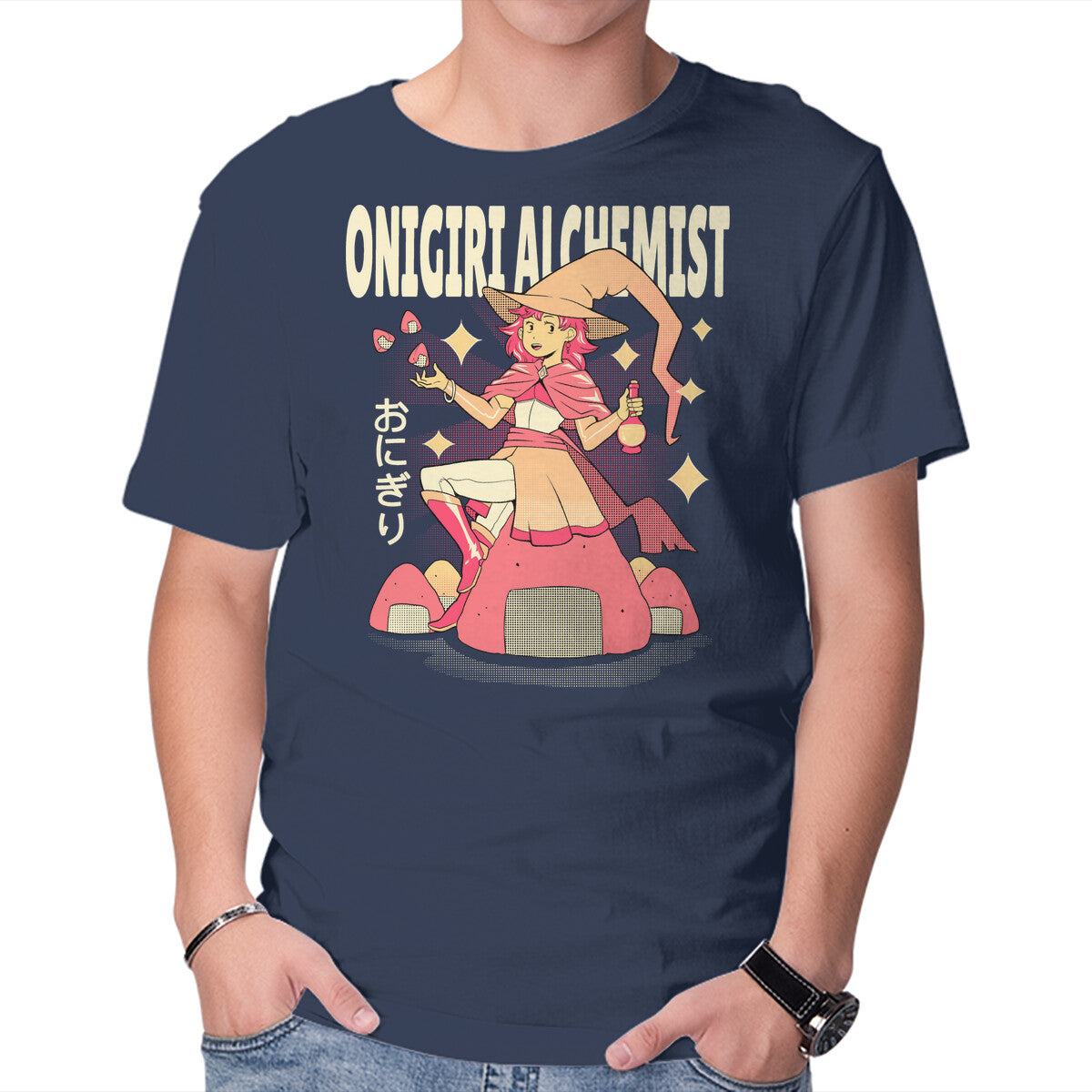 Onigiri Alchemist – Horror Graphic T-Shirt in navy, product display