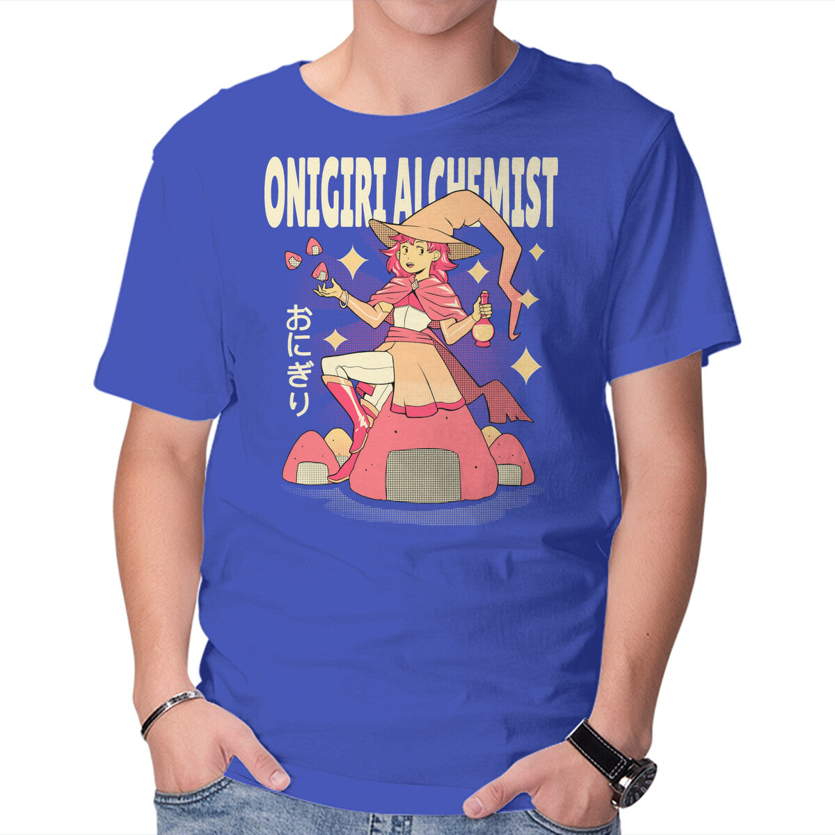 Onigiri Alchemist – Horror Graphic T-Shirt in royal blue, product display