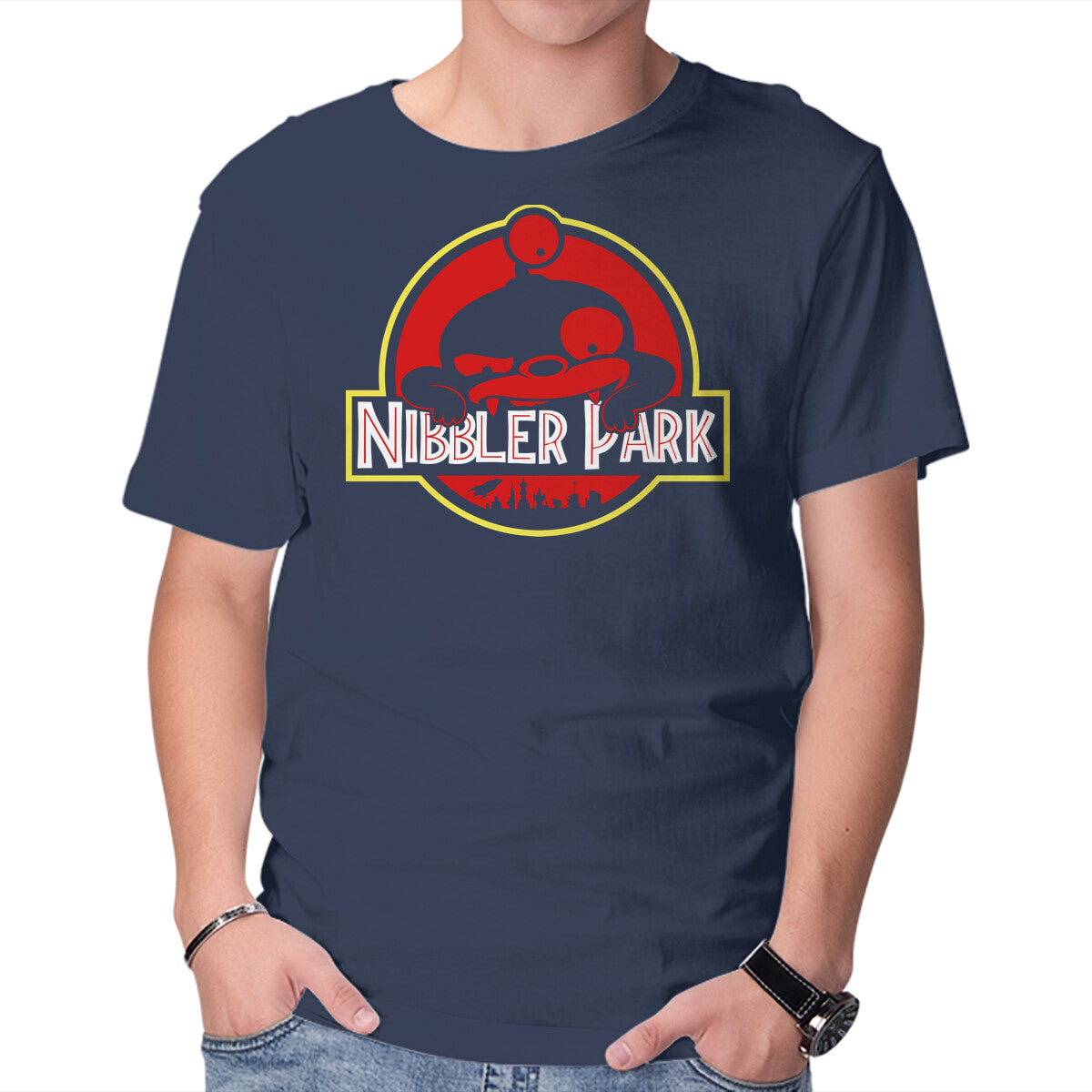 Nibbler Park – Sci-Fi Graphic T-Shirt in navy, product display