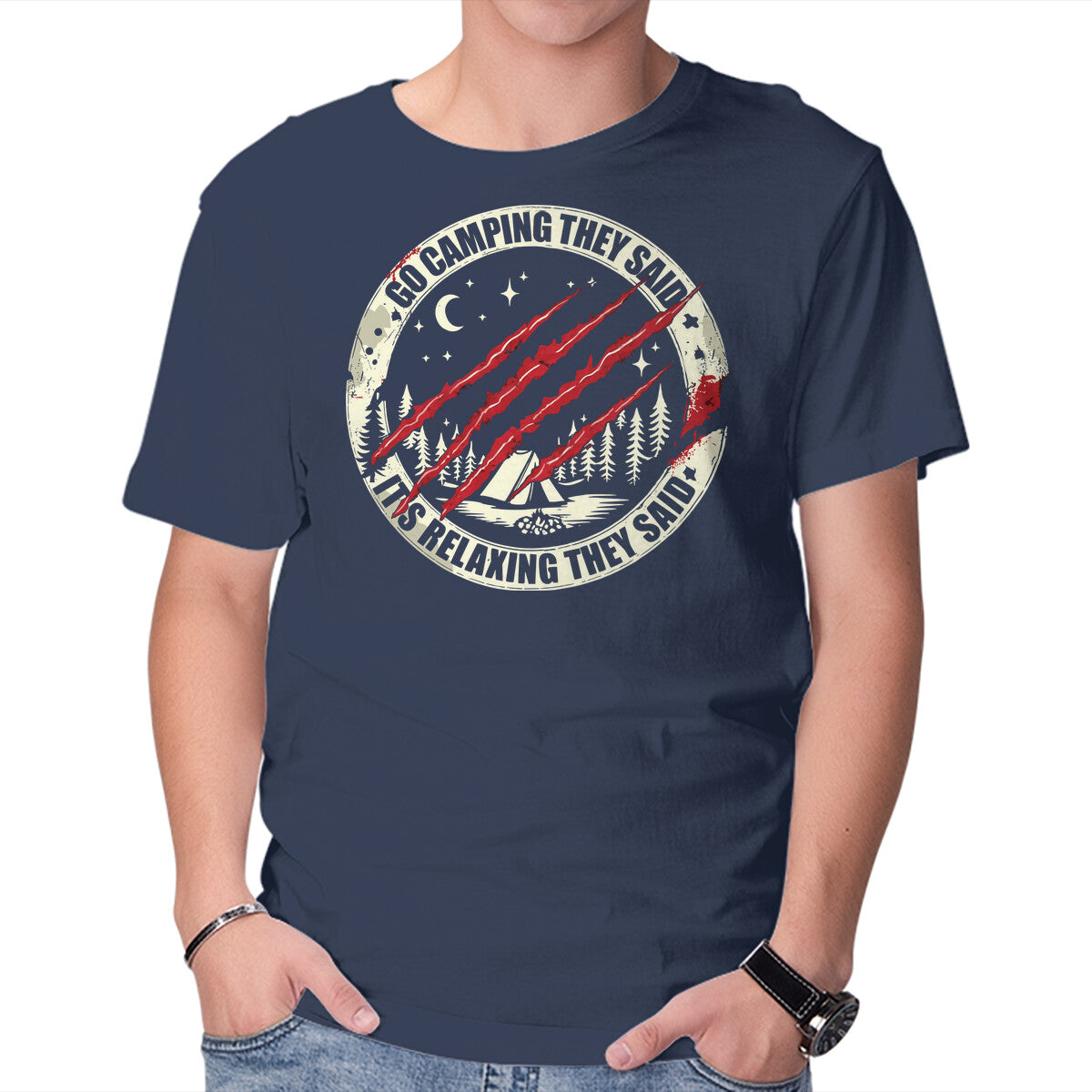 Go Camping They Said – Horror Graphic T-Shirt in navy, product display