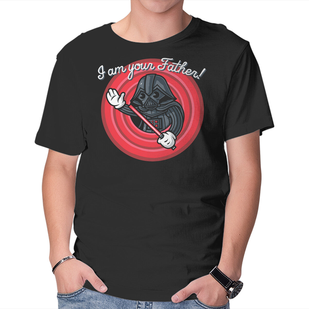 I Am Your Father Folks – Sci-Fi Graphic T-Shirt in black, product display