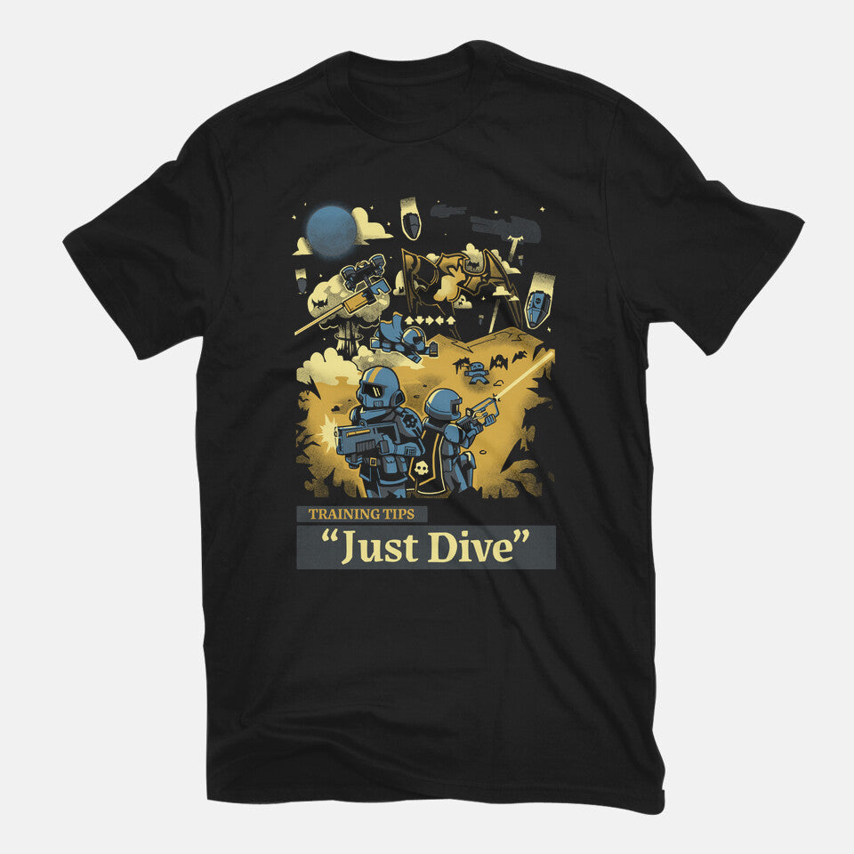 Training Tip Just Dive – Gaming Graphic T-Shirt in black, flat-lay product view