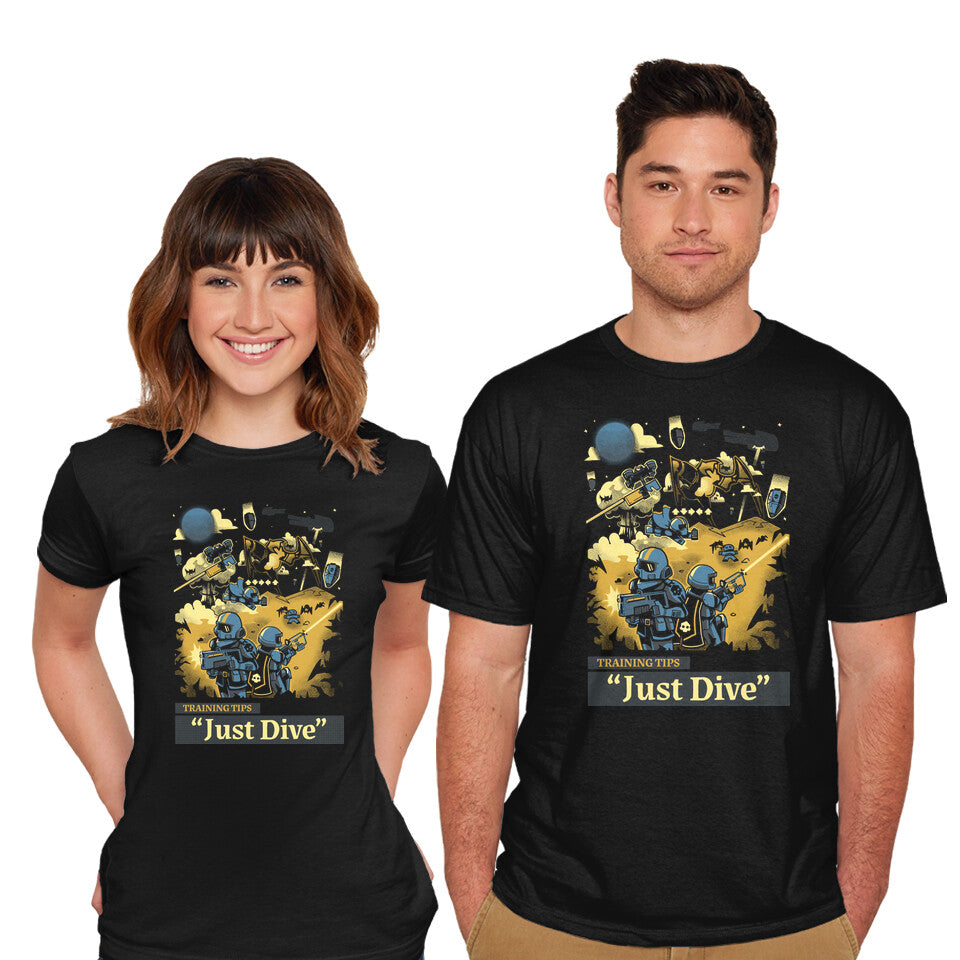 Model wearing black Training Tip Just Dive – Gaming Graphic T-Shirt
