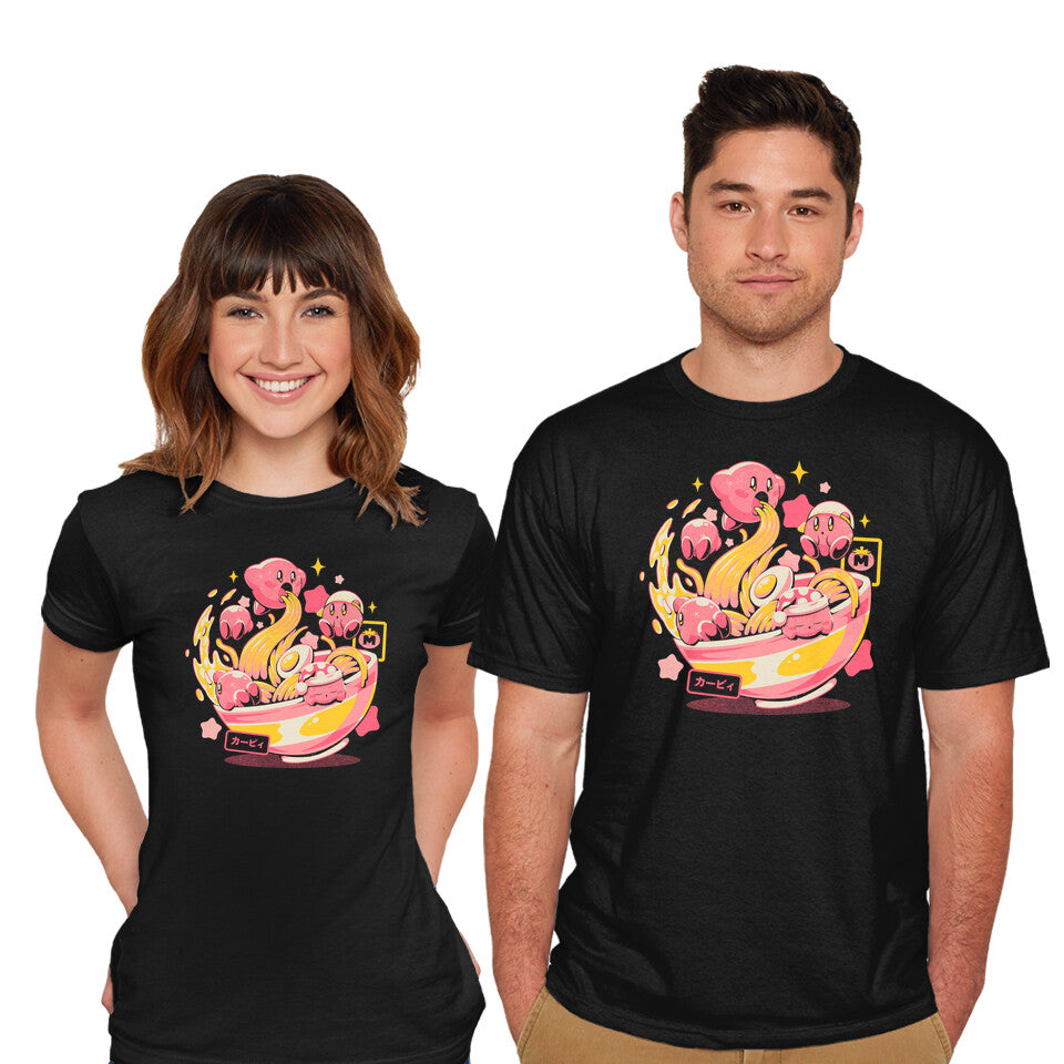 Model wearing black Pink Bowl – Anime Graphic T-Shirt
