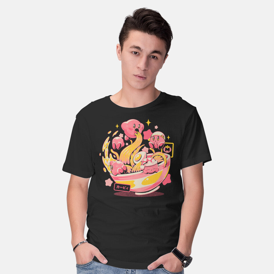 Model wearing black Pink Bowl – Anime Graphic T-Shirt