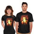 Model wearing black Enchanted Forest – Fantasy Graphic T-Shirt