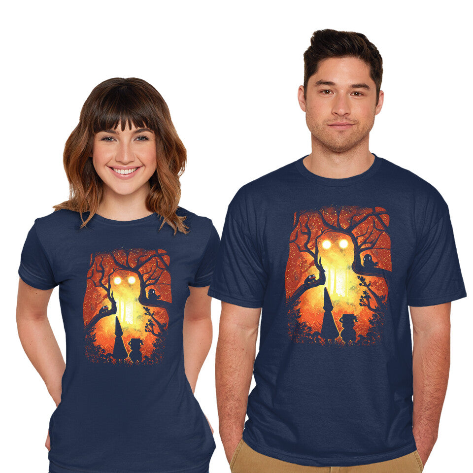 Model wearing navy Enchanted Forest – Fantasy Graphic T-Shirt
