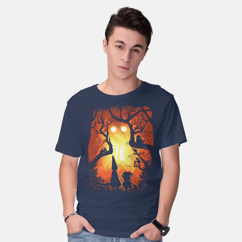 Model wearing navy Enchanted Forest – Fantasy Graphic T-Shirt