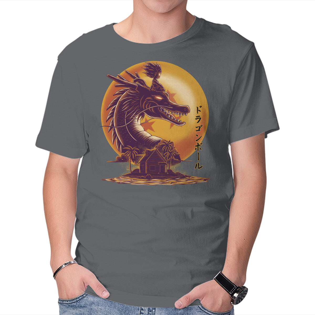 Dragon Ride – Anime Graphic T-Shirt in charcoal, product display