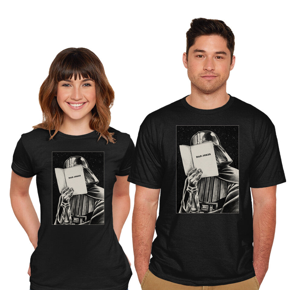 Model wearing black Dad Jokes – Sci-Fi Graphic T-Shirt