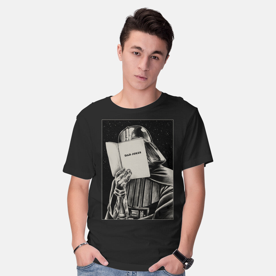 Model wearing black Dad Jokes – Sci-Fi Graphic T-Shirt