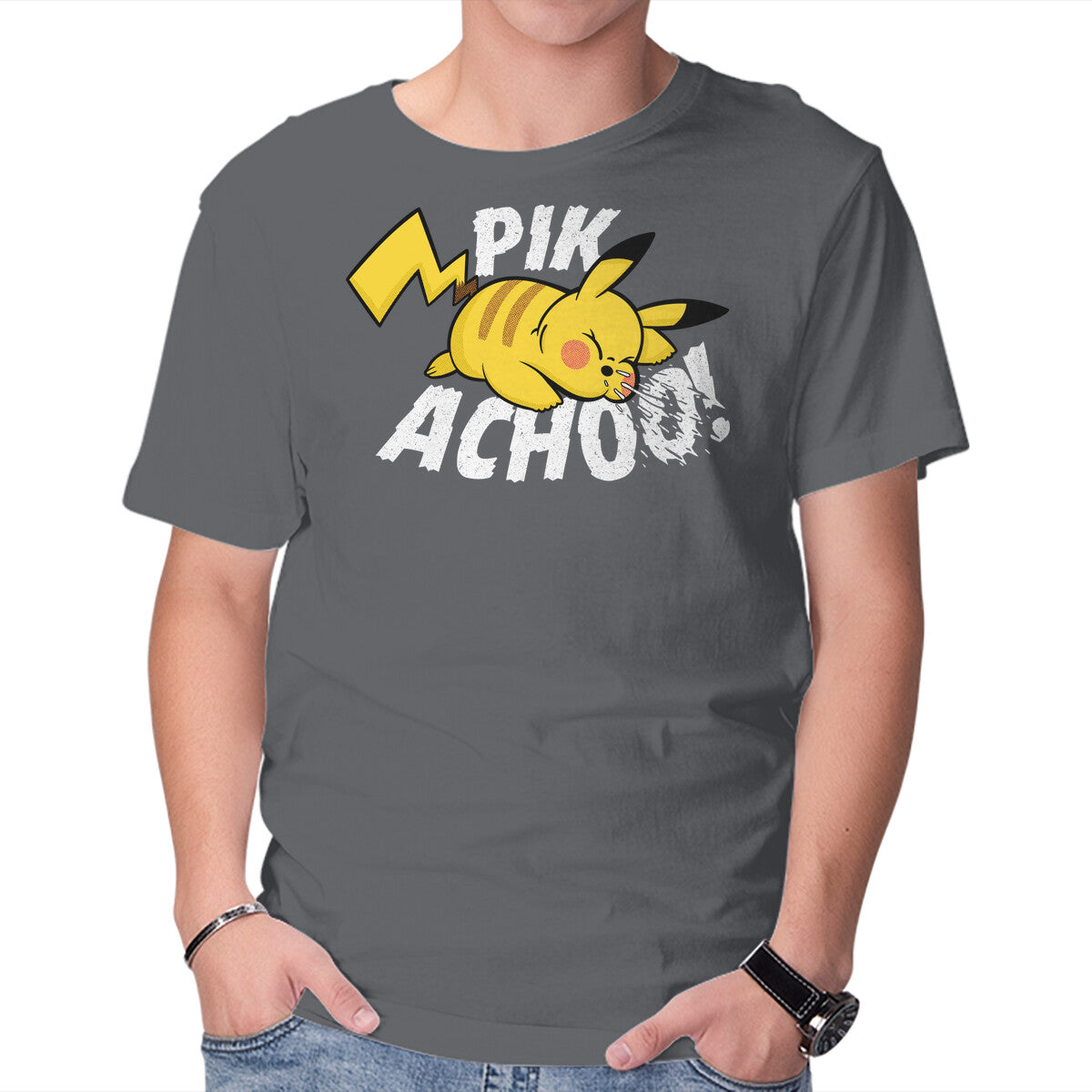 Pik Achoo – Anime Graphic T-Shirt in charcoal, product display