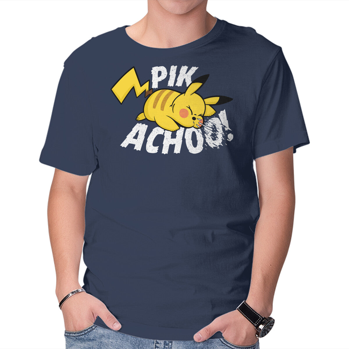 Pik Achoo – Anime Graphic T-Shirt in navy, product display