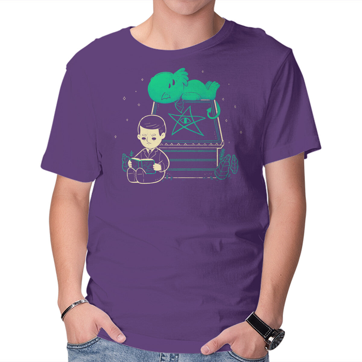 Cthulhu On Peanuts House – Horror Graphic T-Shirt in purple, product display
