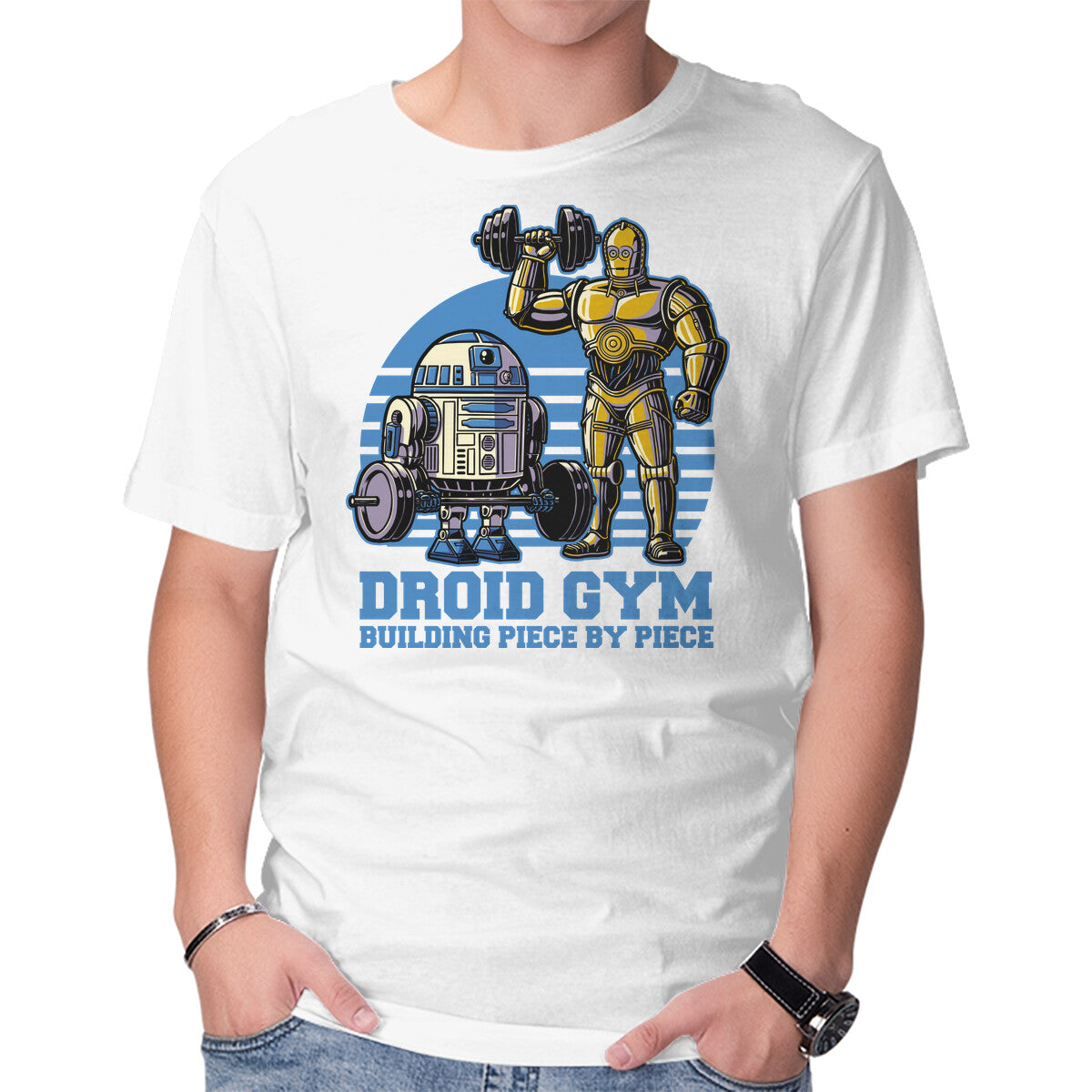 Android Space Gym – Fantasy Graphic T-Shirt in white, product display