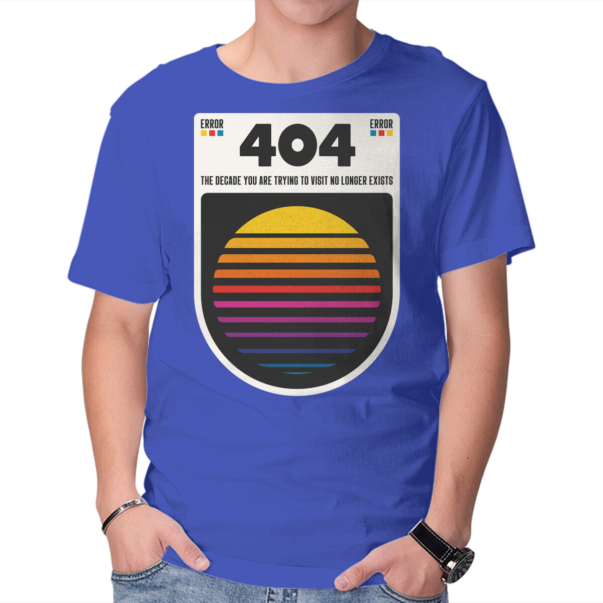 404 Decade Not Found – Funny Graphic T-Shirt in royal blue, product display