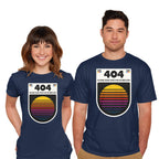 Model wearing navy 404 Decade Not Found – Funny Graphic T-Shirt