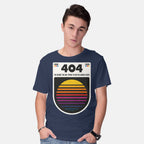 Model wearing navy 404 Decade Not Found – Funny Graphic T-Shirt