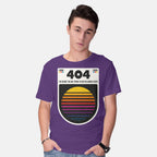 Model wearing purple 404 Decade Not Found – Funny Graphic T-Shirt